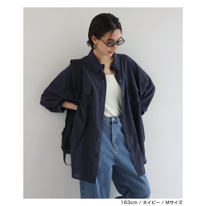 【evernavy】雙口袋寬鬆透膚長袖襯衫 Japan E-Shop