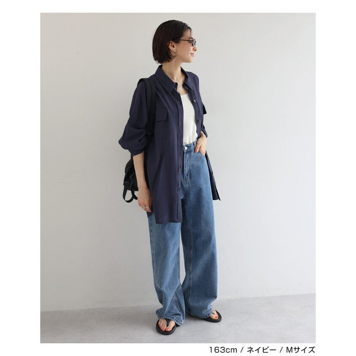 【evernavy】雙口袋寬鬆透膚長袖襯衫 Japan E-Shop