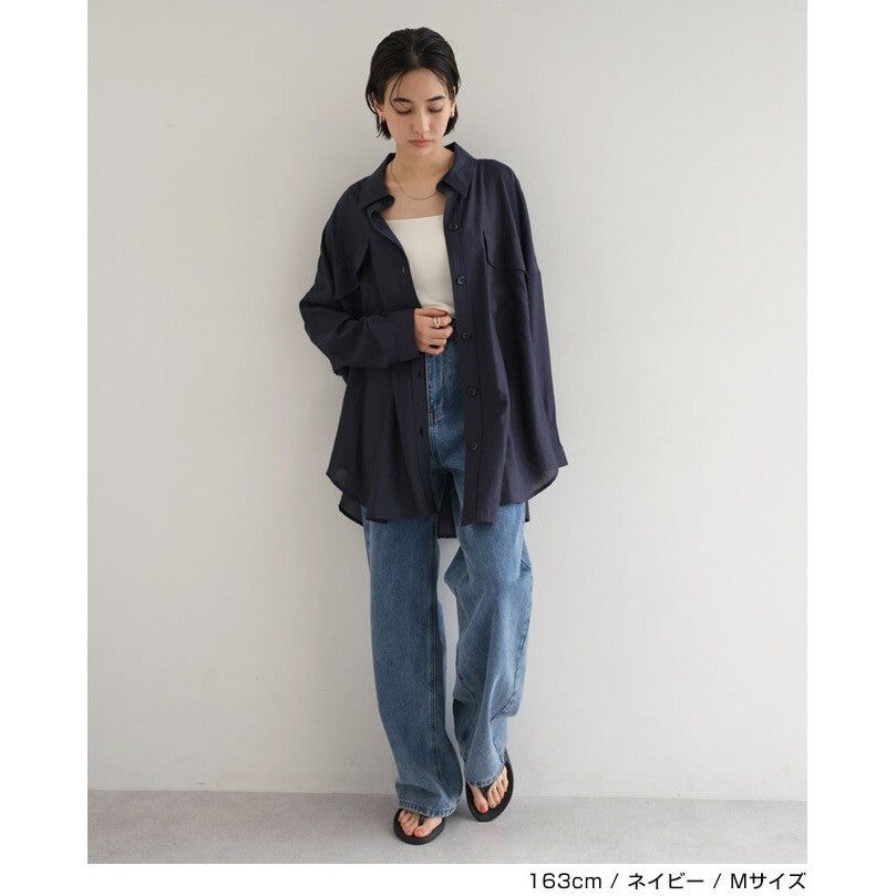 【evernavy】雙口袋寬鬆透膚長袖襯衫 Japan E-Shop