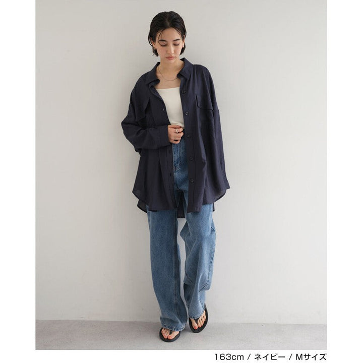【evernavy】雙口袋寬鬆透膚長袖襯衫 Japan E-Shop