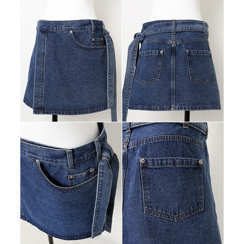 【evernavy】棉混水洗牛仔層次綁帶短裙 Japan E-Shop