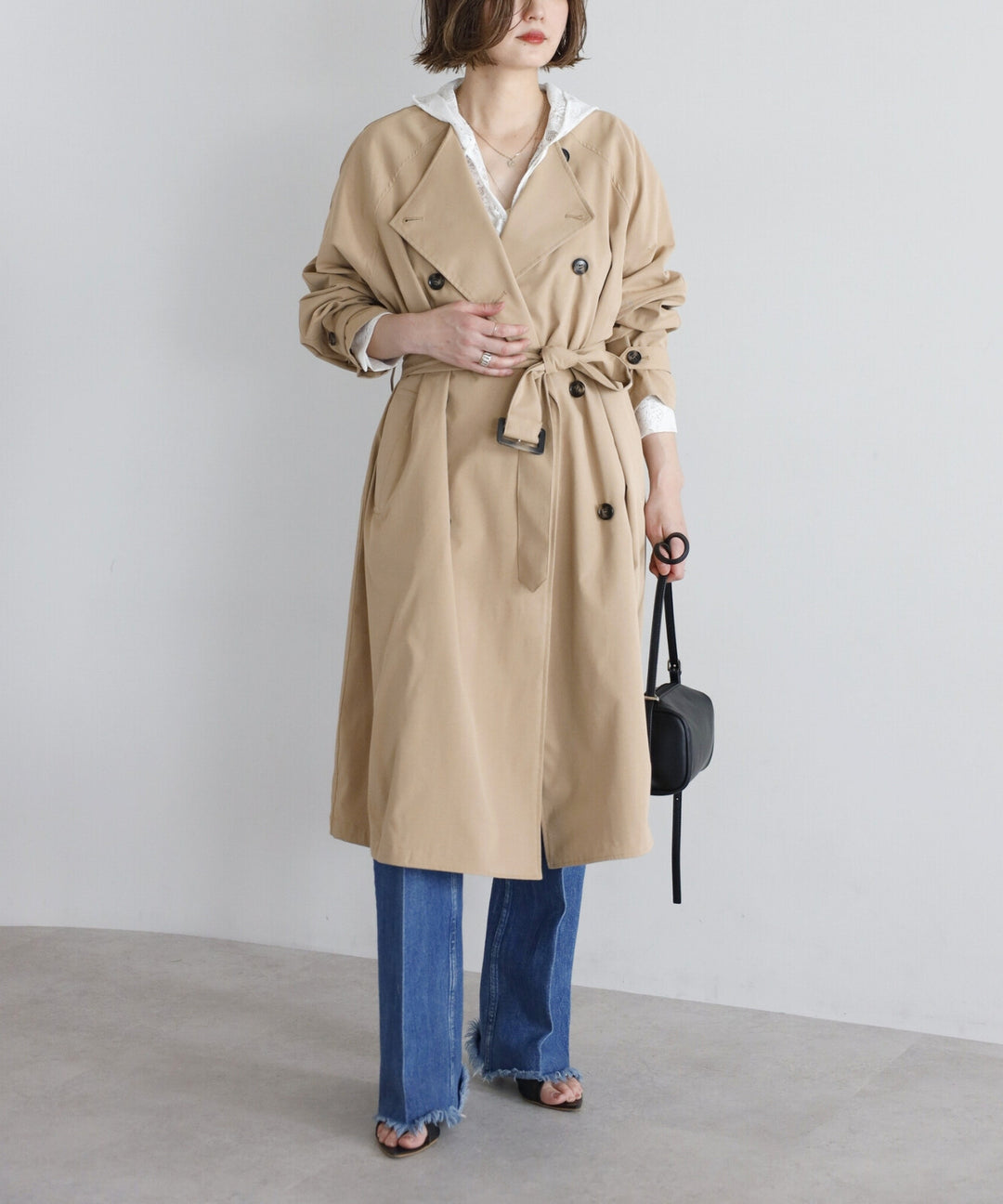 【TOPWHOLE】無領附腰帶長版風衣 Japan E-Shop