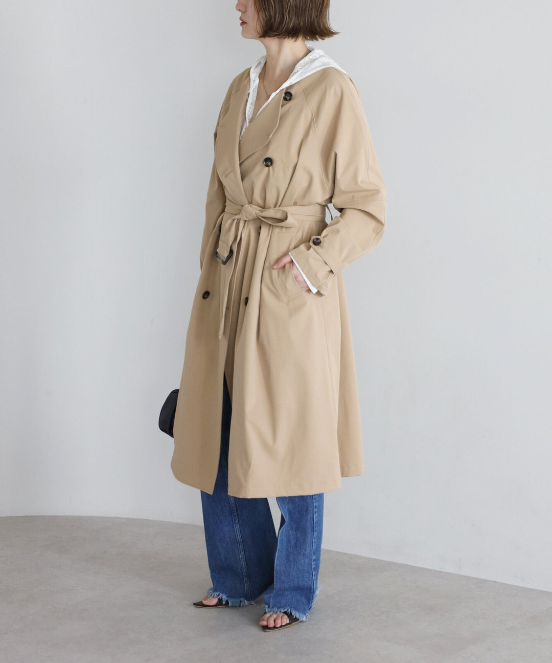 【TOPWHOLE】無領附腰帶長版風衣 Japan E-Shop