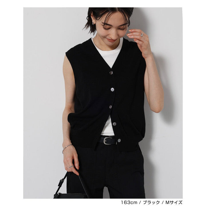 【evernavy】純棉細針織V領鈕扣背心 Japan E-Shop