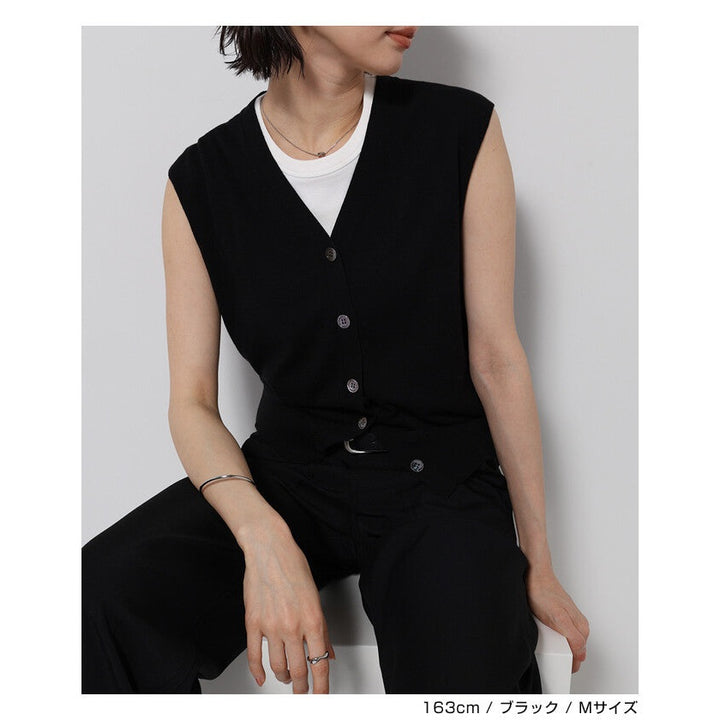 【evernavy】純棉細針織V領鈕扣背心 Japan E-Shop