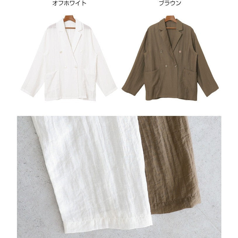 【evernavy】亞麻混紡透膚雙排扣寬鬆外套 Japan E-Shop