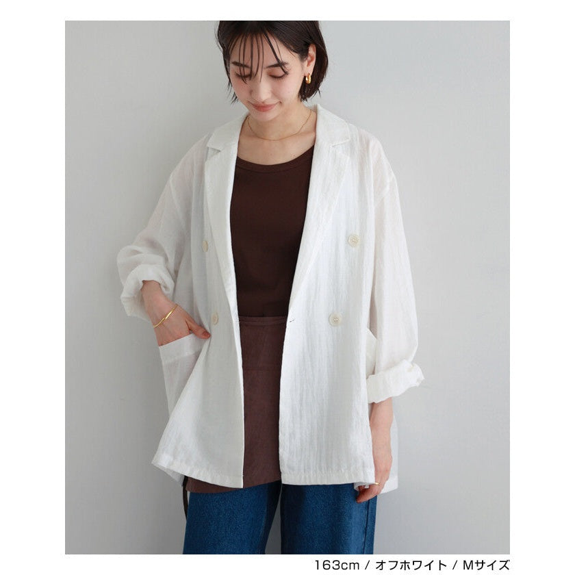 【evernavy】亞麻混紡透膚雙排扣寬鬆外套 Japan E-Shop