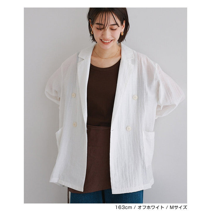 【evernavy】亞麻混紡透膚雙排扣寬鬆外套 Japan E-Shop