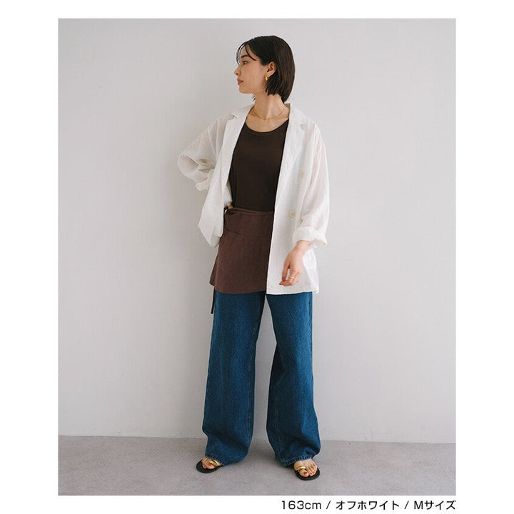 【evernavy】亞麻混紡透膚雙排扣寬鬆外套 Japan E-Shop