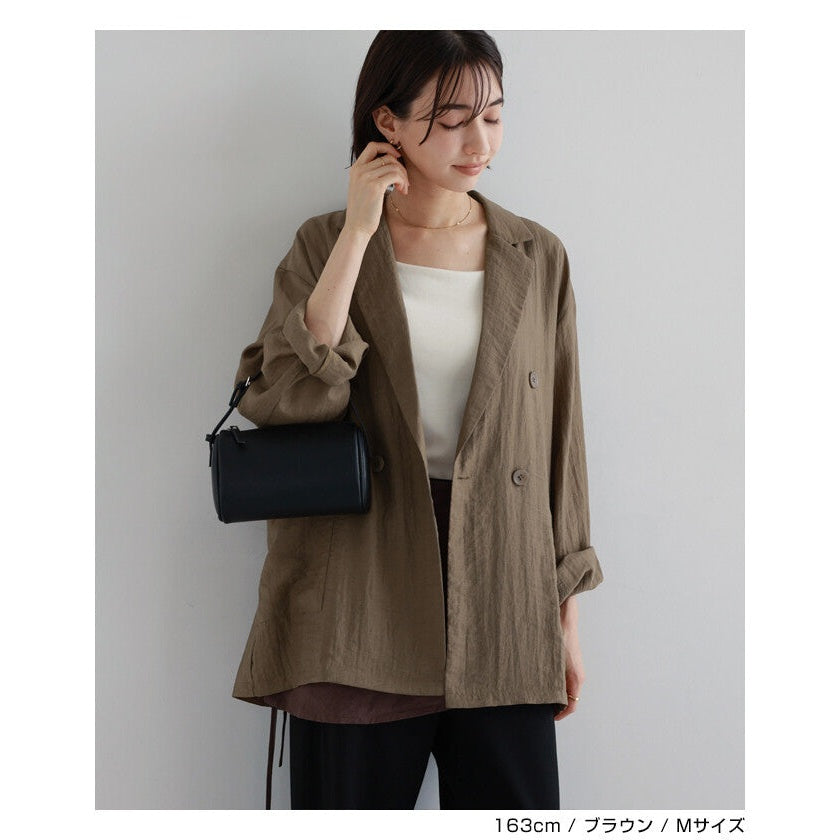 【evernavy】亞麻混紡透膚雙排扣寬鬆外套 Japan E-Shop