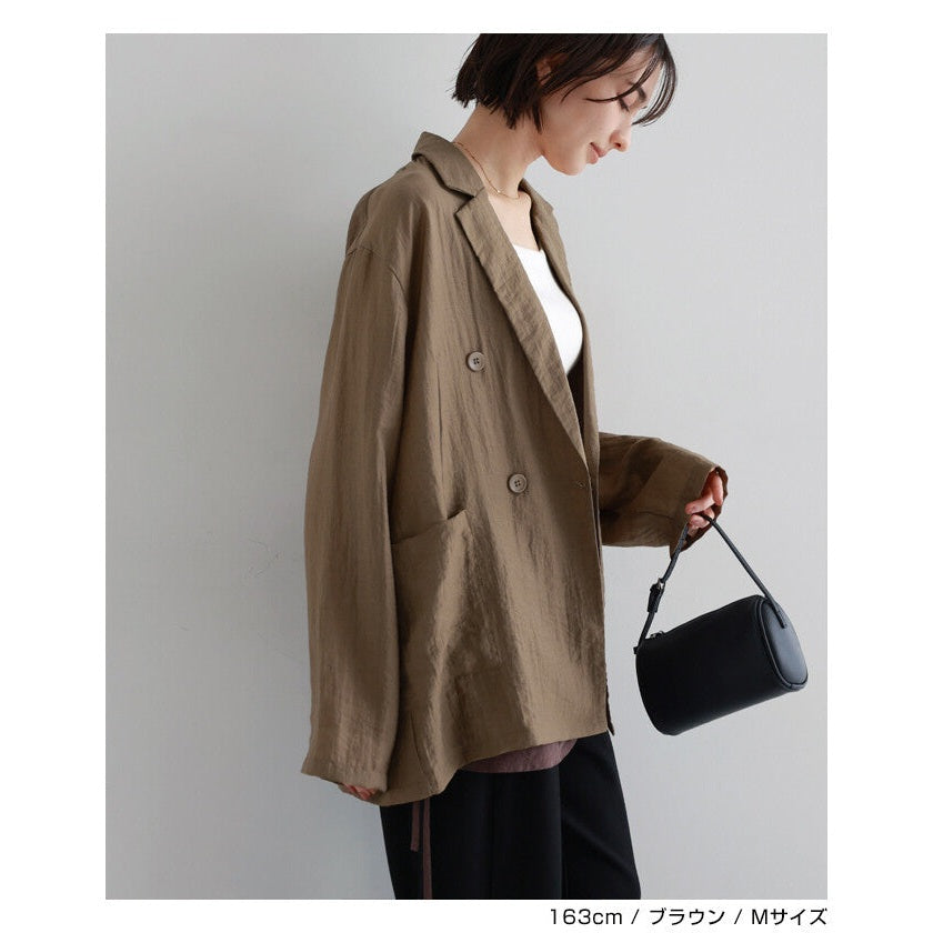 【evernavy】亞麻混紡透膚雙排扣寬鬆外套 Japan E-Shop