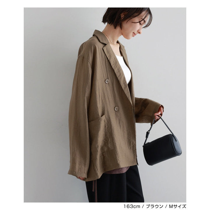 【evernavy】亞麻混紡透膚雙排扣寬鬆外套 Japan E-Shop