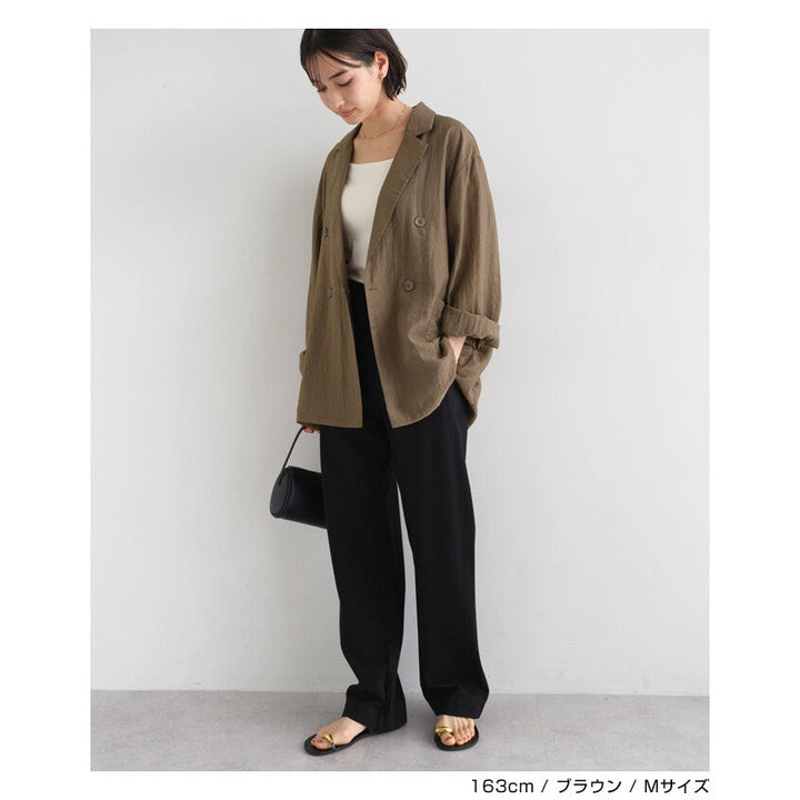 【evernavy】亞麻混紡透膚雙排扣寬鬆外套 Japan E-Shop