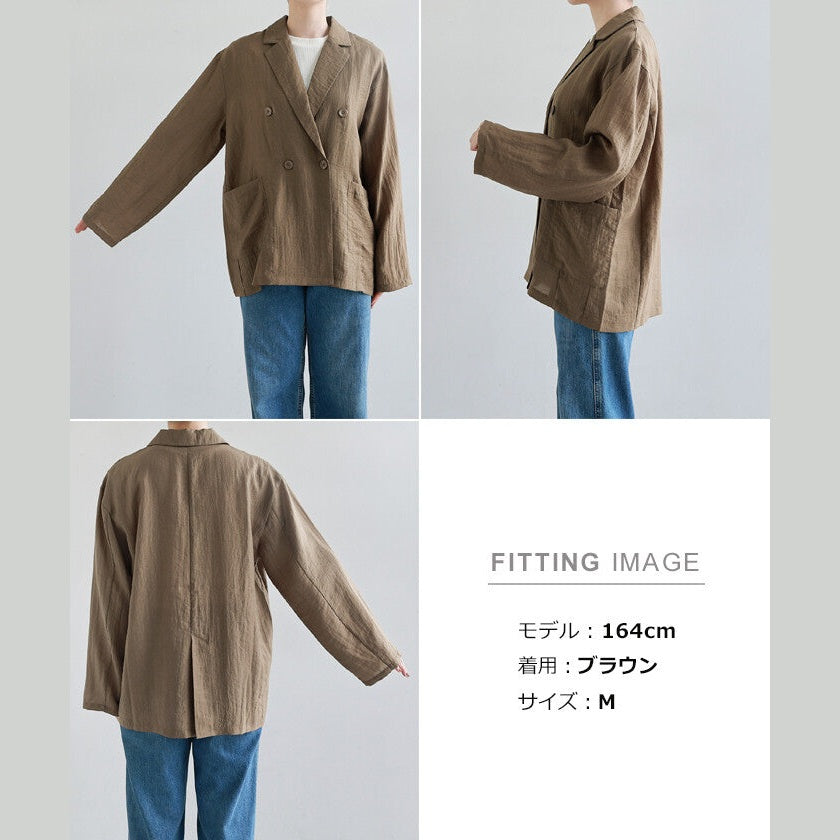 【evernavy】亞麻混紡透膚雙排扣寬鬆外套 Japan E-Shop