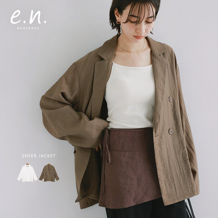 【evernavy】亞麻混紡透膚雙排扣寬鬆外套 Japan E-Shop