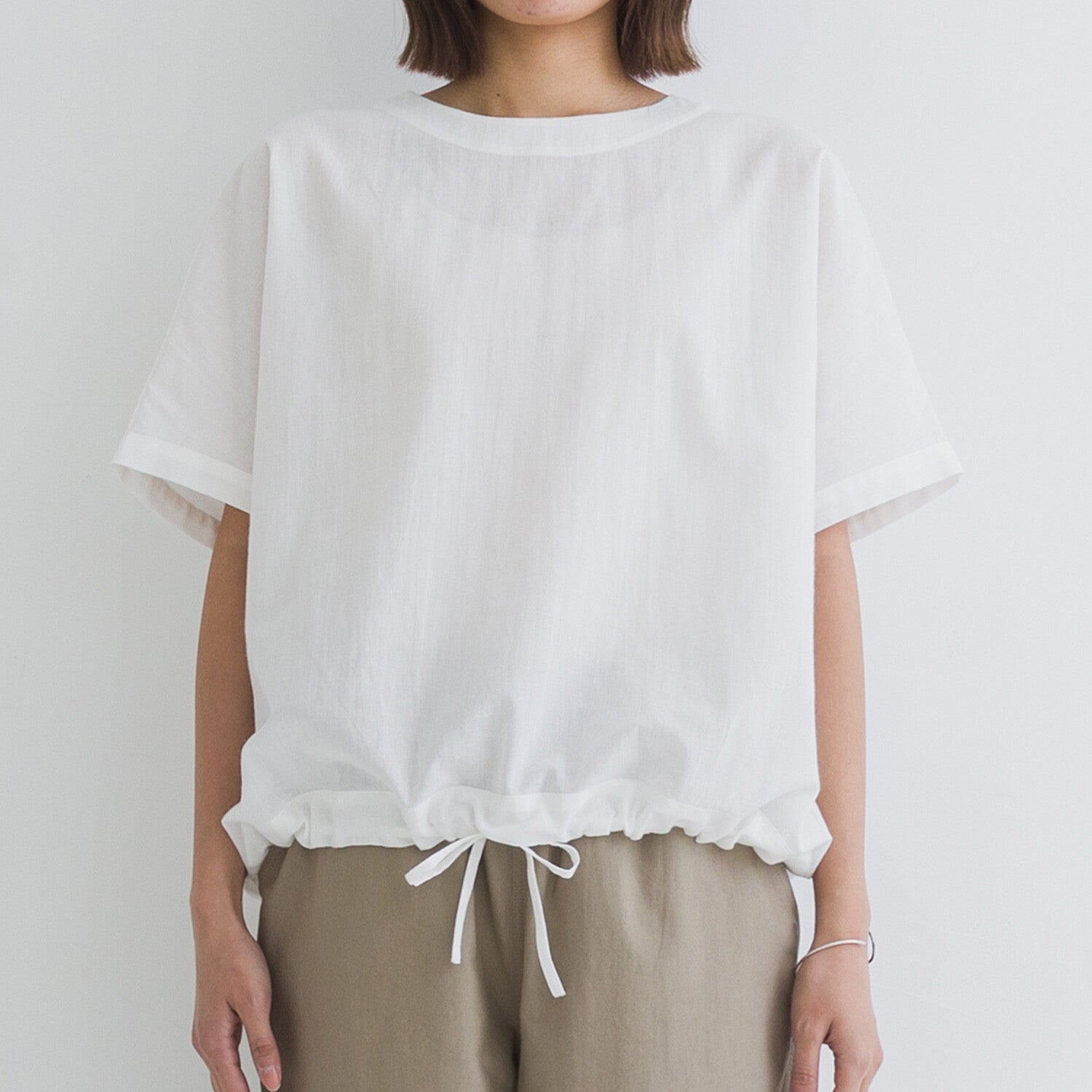 【kermu】棉麻透感抽繩寬版上衣 Japan E-Shop
