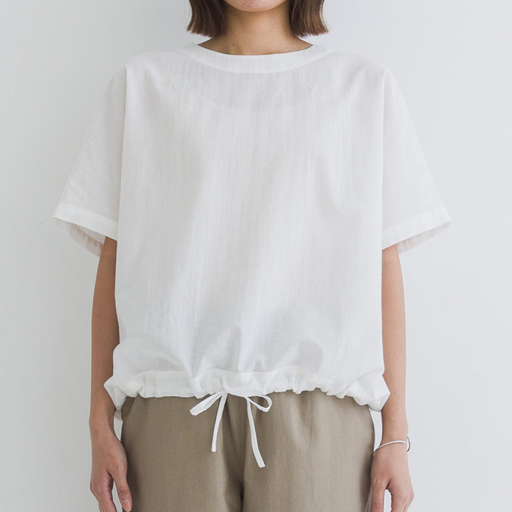 【kermu】棉麻透感抽繩寬版上衣 Japan E-Shop