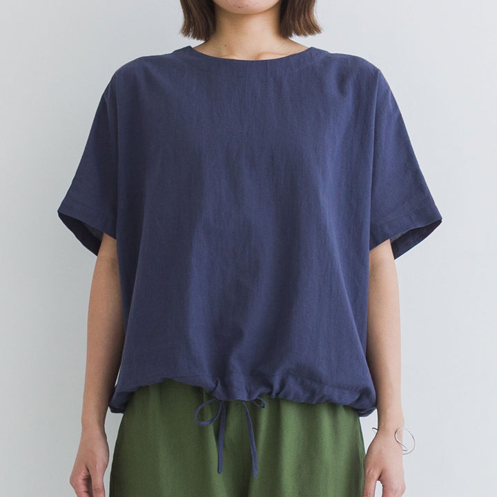 【kermu】棉麻透感抽繩寬版上衣 Japan E-Shop