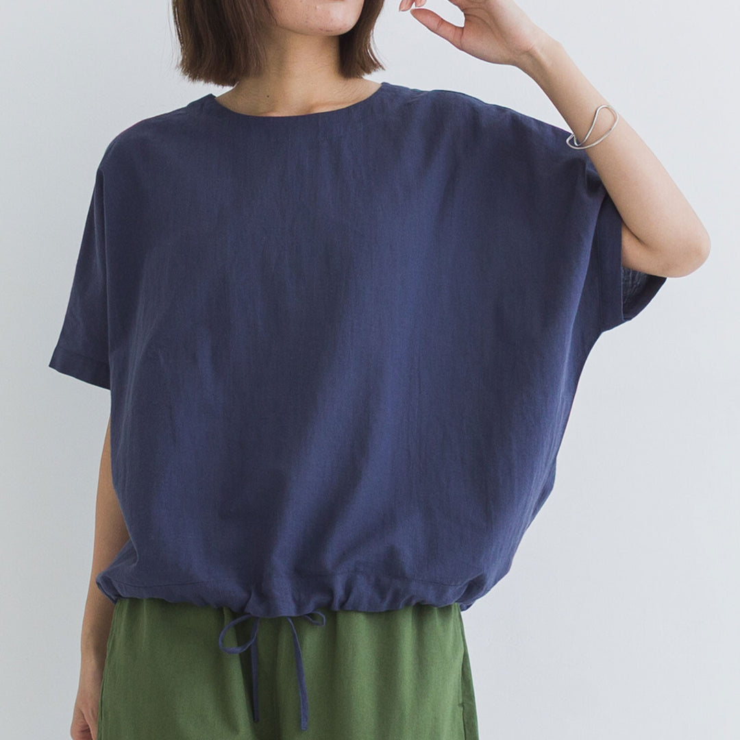 【kermu】棉麻透感抽繩寬版上衣 Japan E-Shop