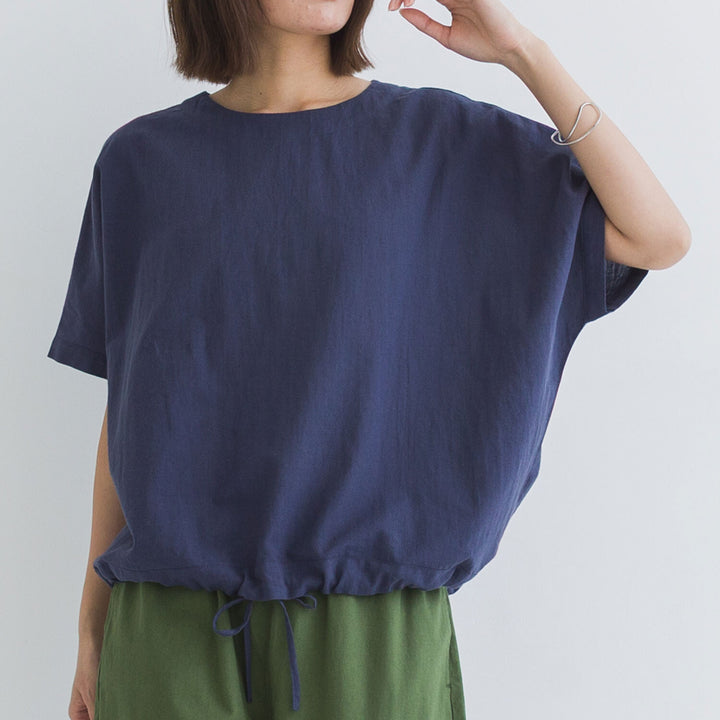 【kermu】棉麻透感抽繩寬版上衣 Japan E-Shop
