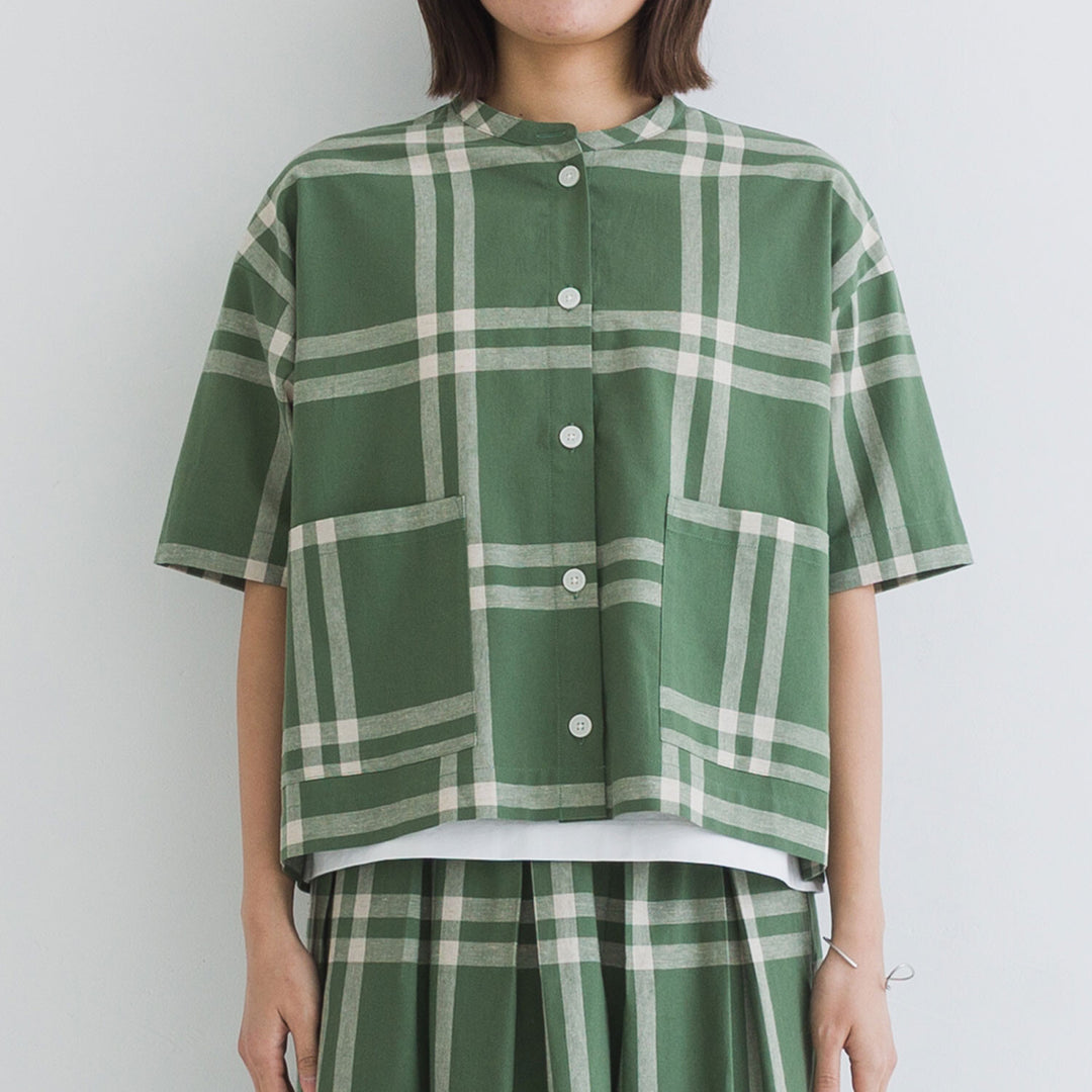 【kermu】棉麻格紋寬版襯衫外套 Japan E-Shop