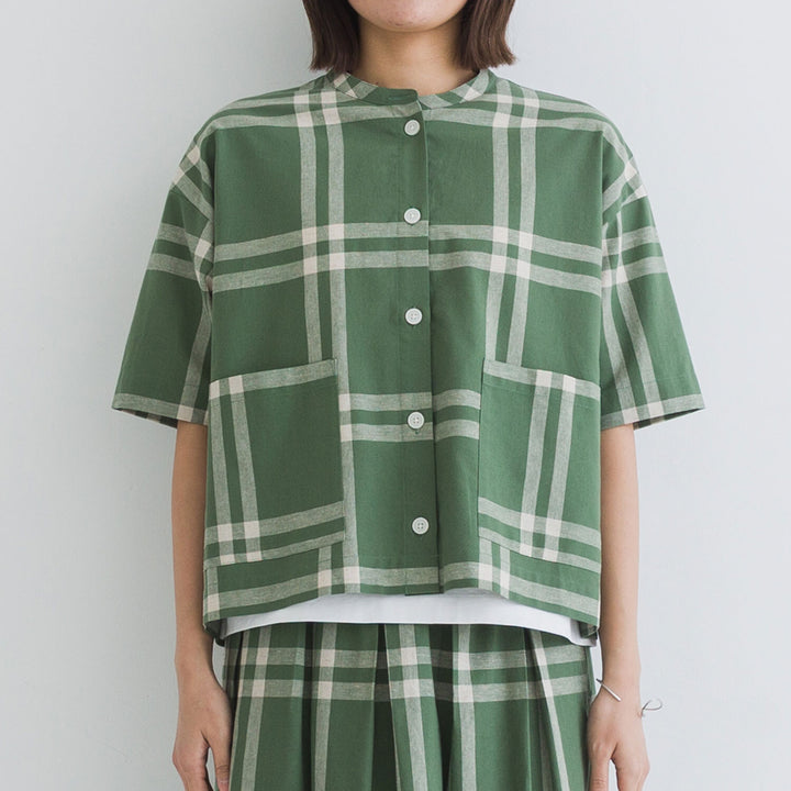 【kermu】棉麻格紋寬版襯衫外套 Japan E-Shop