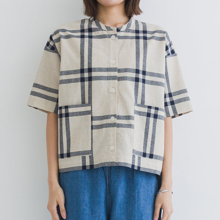 【kermu】棉麻格紋寬版襯衫外套 Japan E-Shop