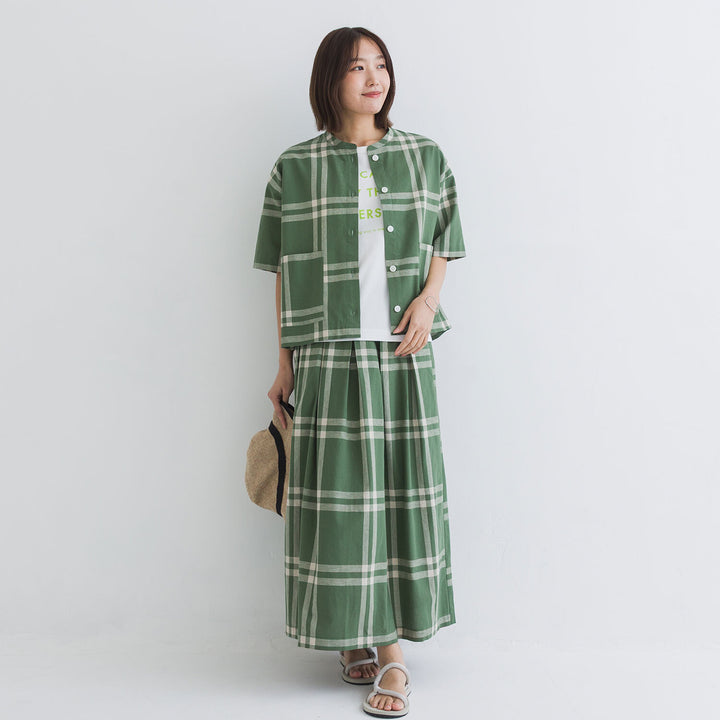【kermu】棉麻格紋寬版襯衫外套 Japan E-Shop