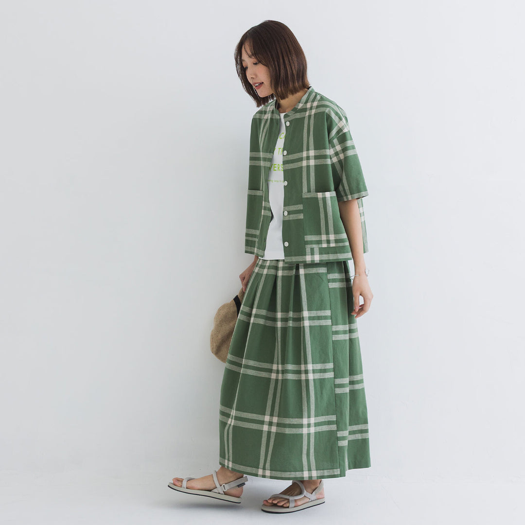 【kermu】棉麻格紋寬版襯衫外套 Japan E-Shop