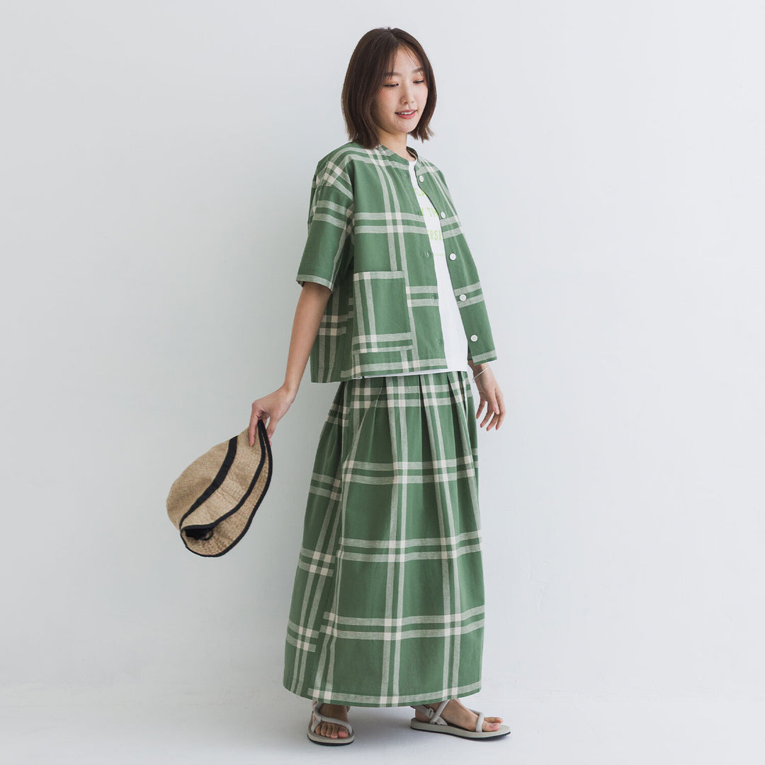 【kermu】棉麻格紋寬版襯衫外套 Japan E-Shop
