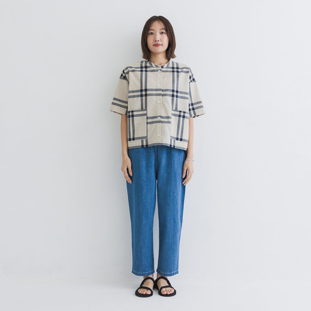 【kermu】棉麻格紋寬版襯衫外套 Japan E-Shop