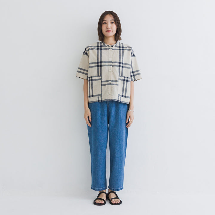 【kermu】棉麻格紋寬版襯衫外套 Japan E-Shop