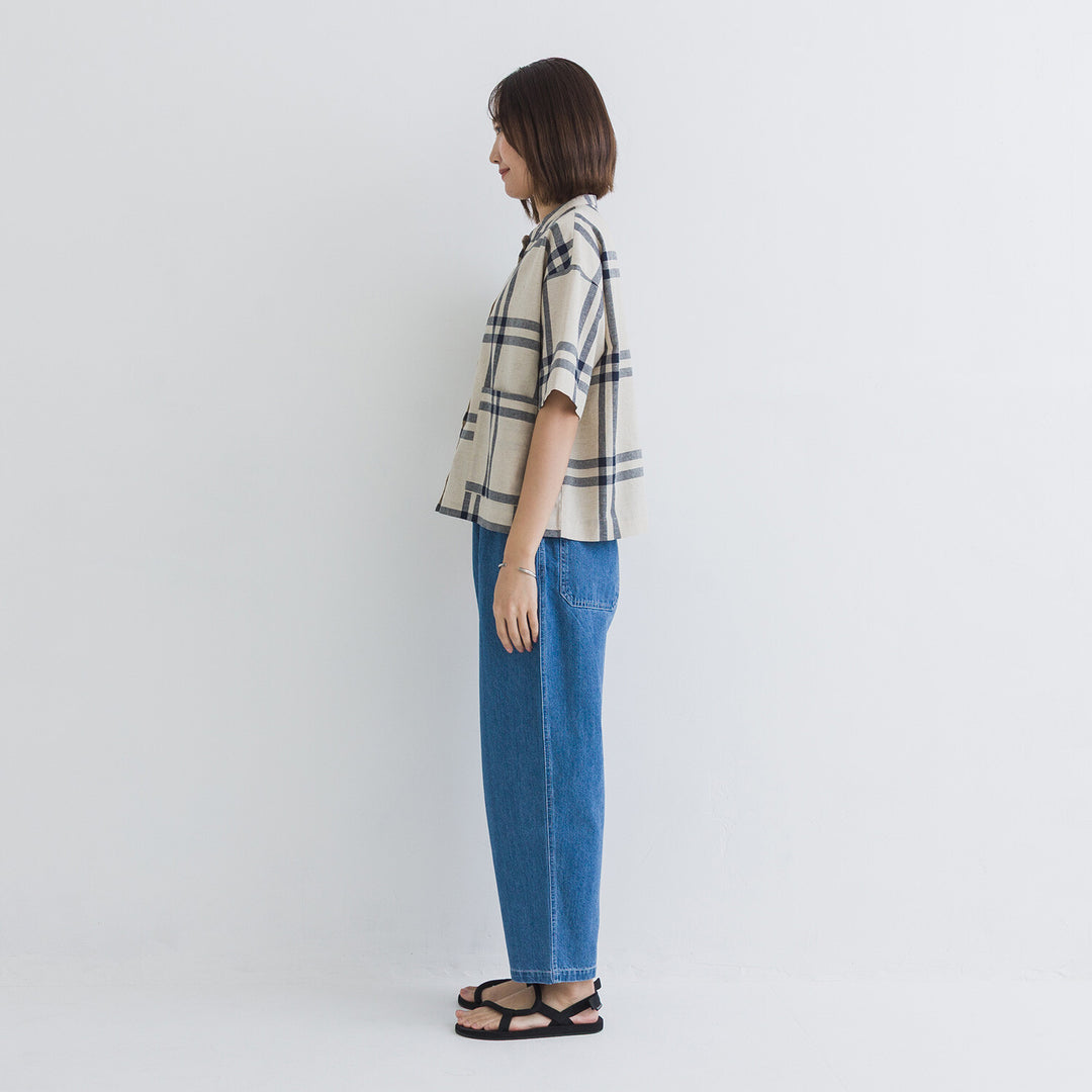 【kermu】棉麻格紋寬版襯衫外套 Japan E-Shop