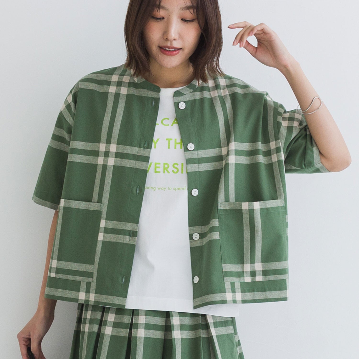 【kermu】棉麻格紋寬版襯衫外套 Japan E-Shop