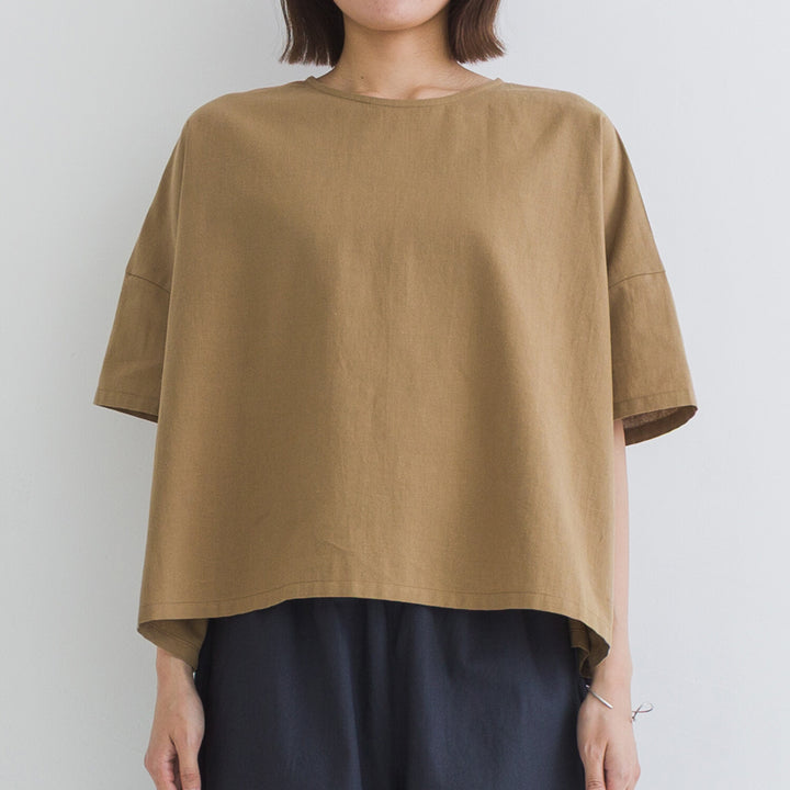 【kermu】棉麻格紋盒型寬版上衣 Japan E-Shop
