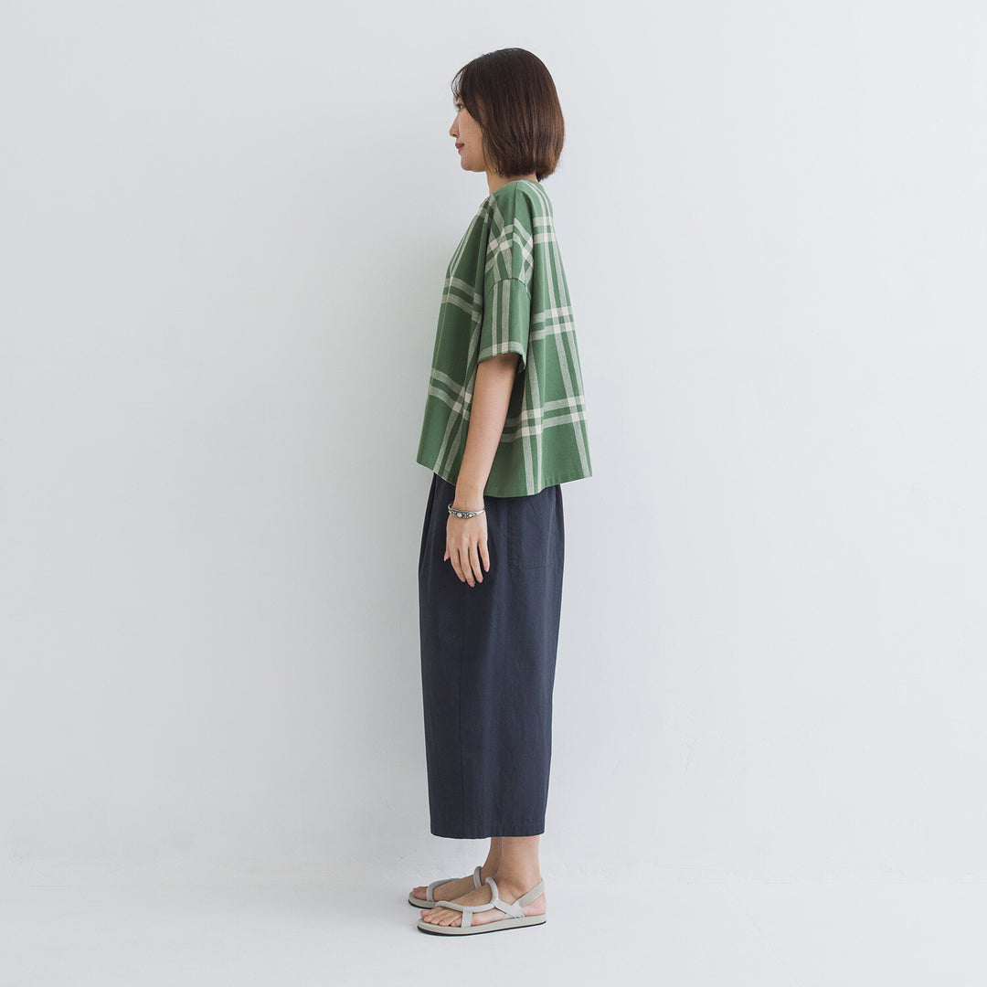 【kermu】棉麻格紋盒型寬版上衣 Japan E-Shop