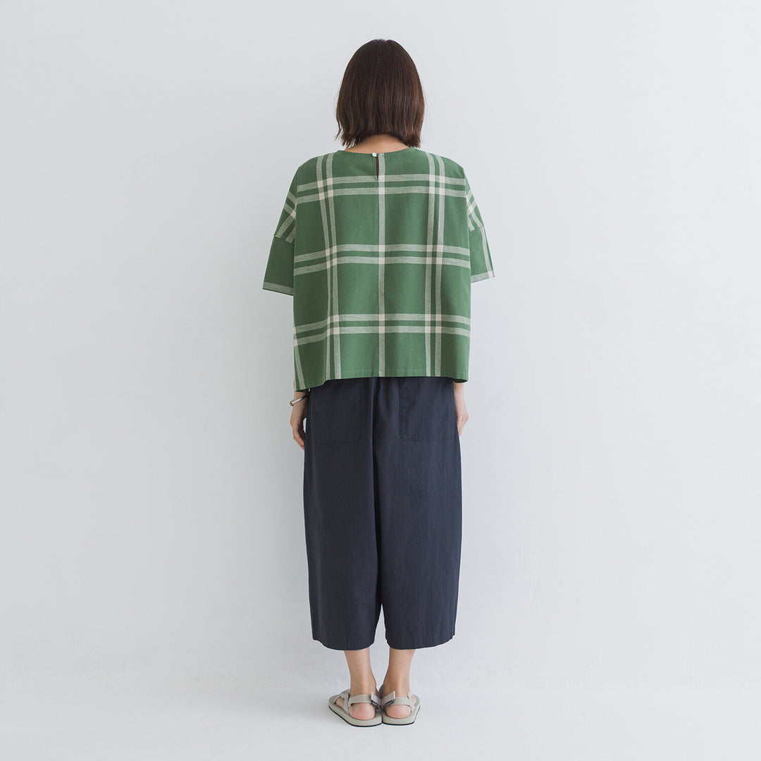 【kermu】棉麻格紋盒型寬版上衣 Japan E-Shop