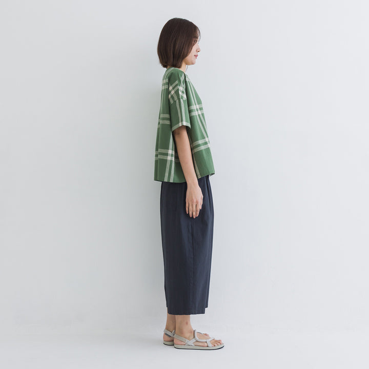 【kermu】棉麻格紋盒型寬版上衣 Japan E-Shop