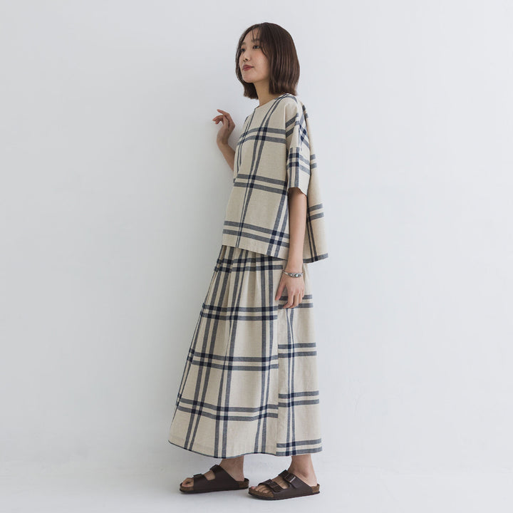 【kermu】棉麻格紋盒型寬版上衣 Japan E-Shop