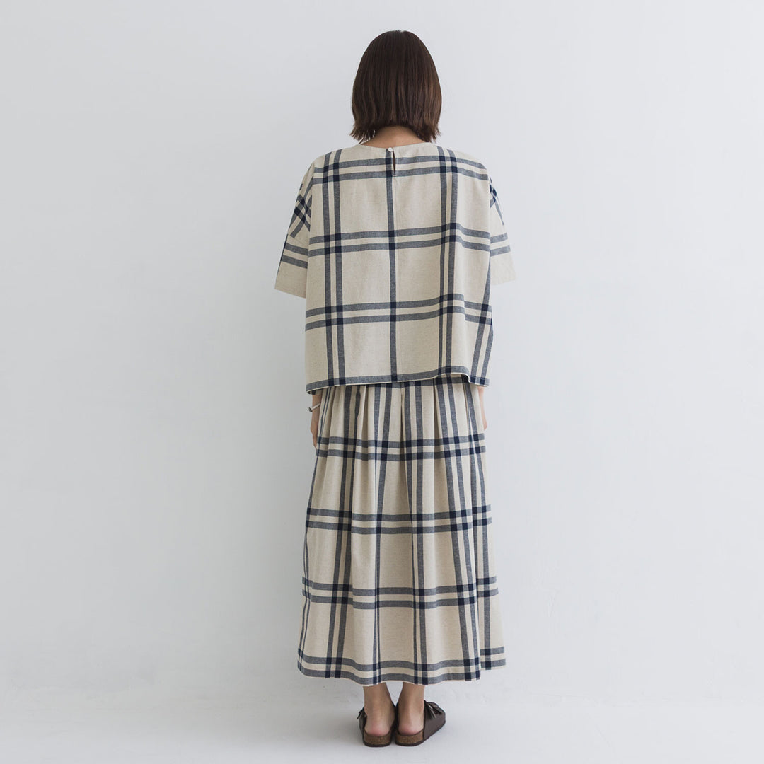 【kermu】棉麻格紋盒型寬版上衣 Japan E-Shop