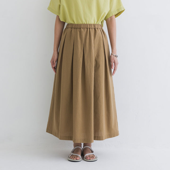 【kermu】棉麻格紋鬆緊腰打褶長裙 Japan E-Shop