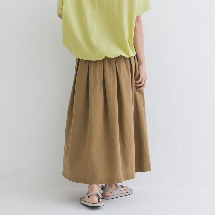 【kermu】棉麻格紋鬆緊腰打褶長裙 Japan E-Shop