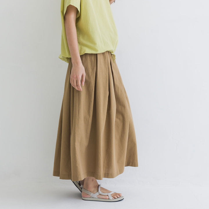 【kermu】棉麻格紋鬆緊腰打褶長裙 Japan E-Shop