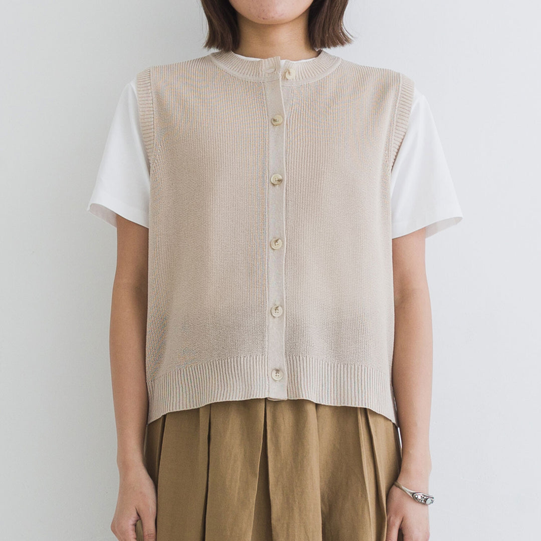 【kermu】亞麻感前排鈕扣背心 Japan E-Shop