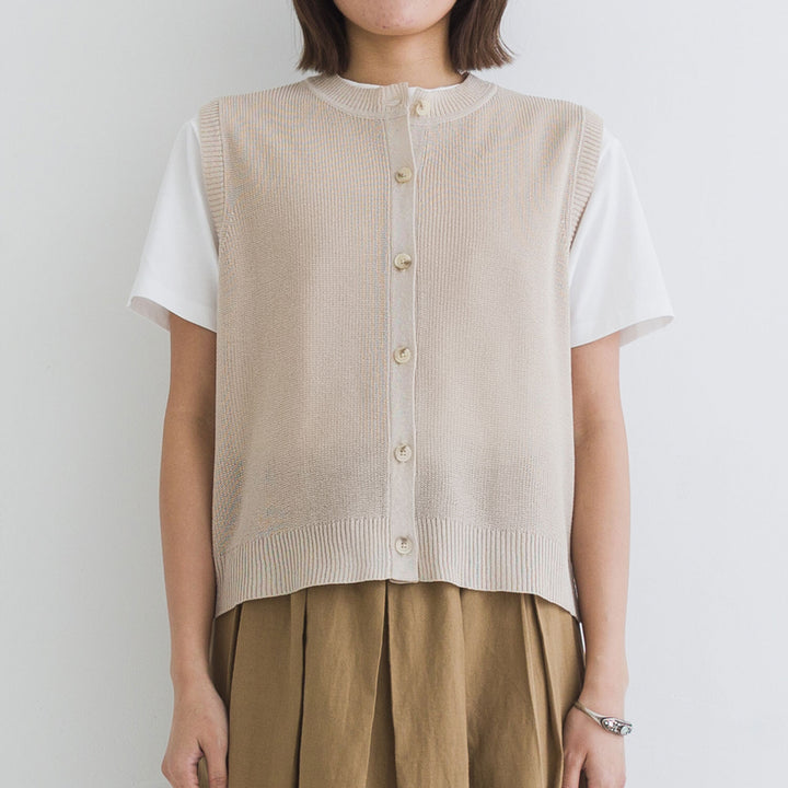 【kermu】亞麻感前排鈕扣背心 Japan E-Shop
