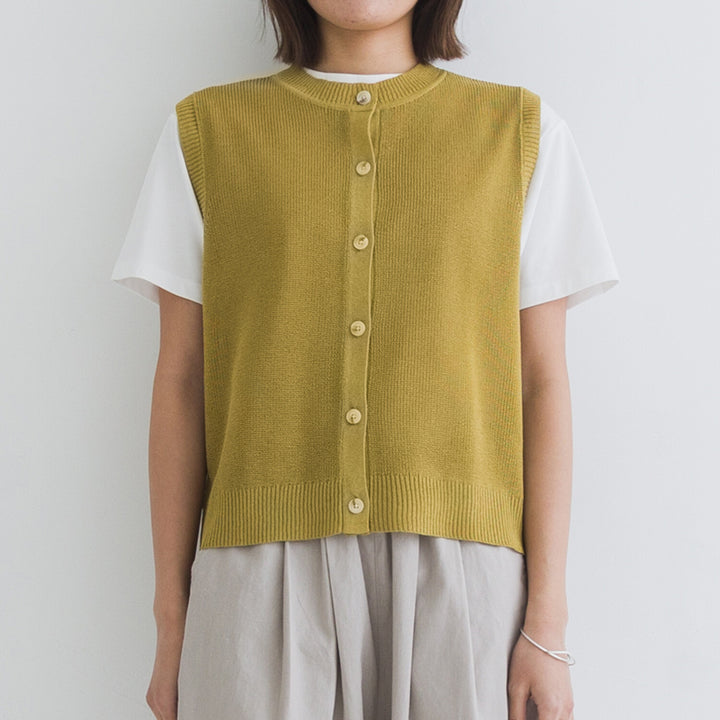 【kermu】亞麻感前排鈕扣背心 Japan E-Shop