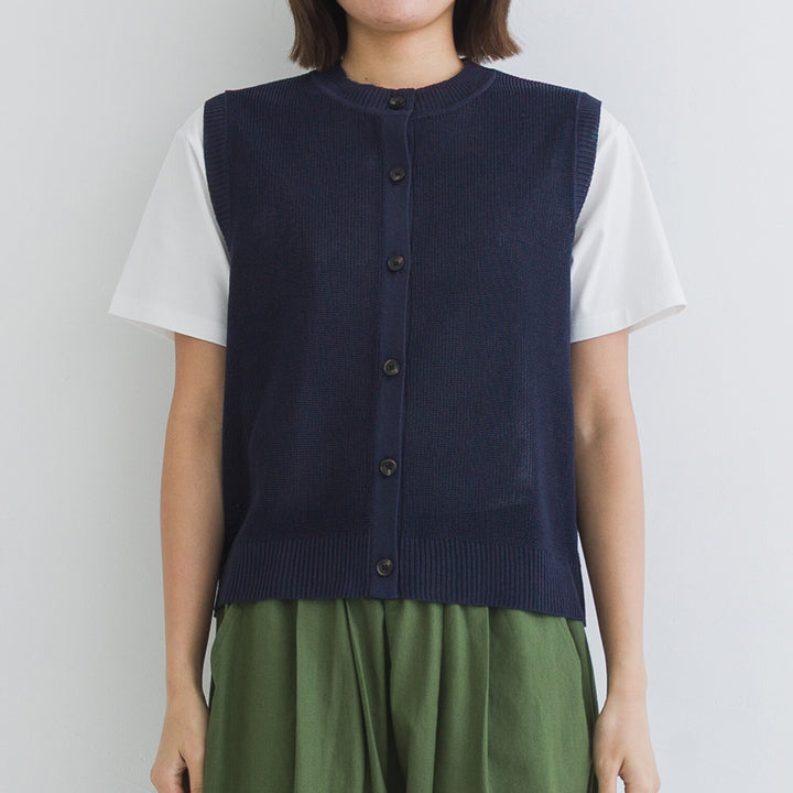 【kermu】亞麻感前排鈕扣背心 Japan E-Shop