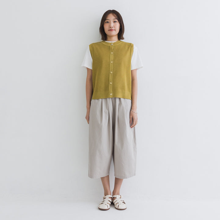 【kermu】亞麻感前排鈕扣背心 Japan E-Shop