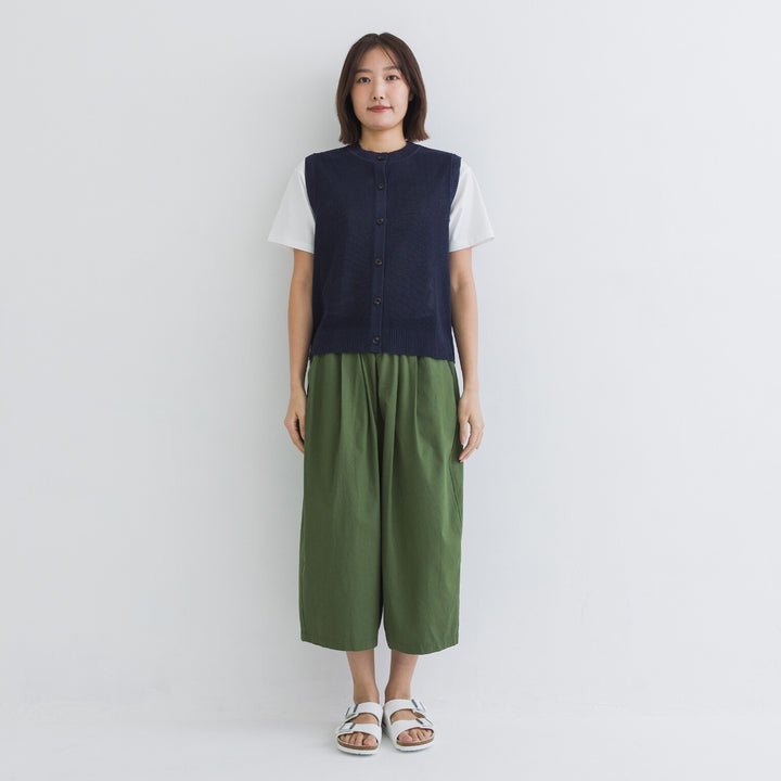 【kermu】亞麻感前排鈕扣背心 Japan E-Shop