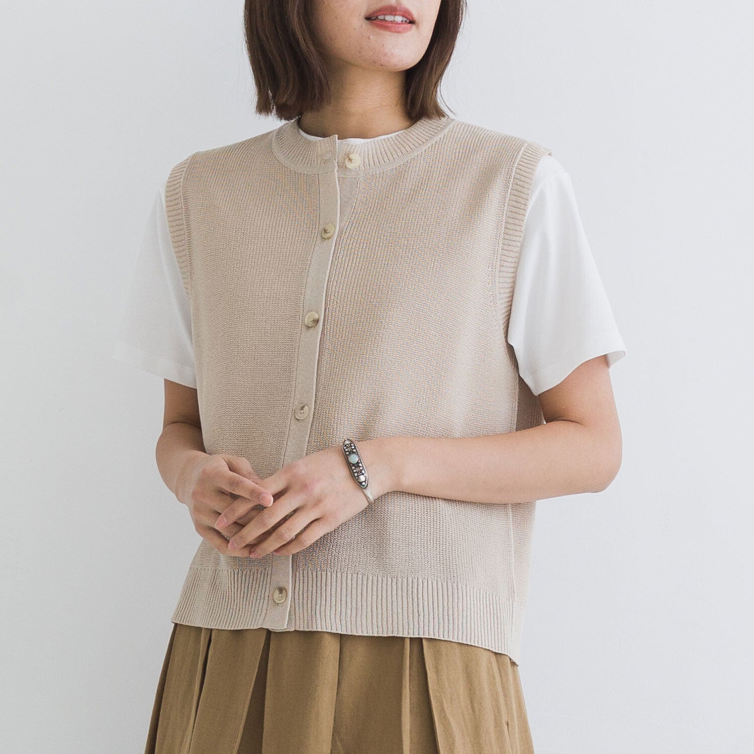 【kermu】亞麻感前排鈕扣背心 Japan E-Shop